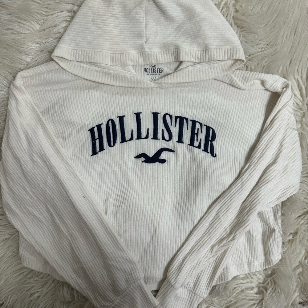 Hollister Cream Hoodie with Blue Logo